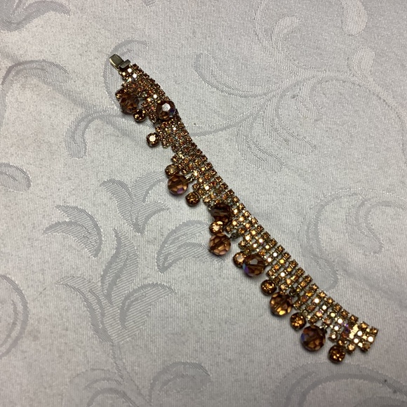 RHINESTONE AMBER COLORED RARE VINTAGE BRACELET - Picture 3 of 11
